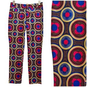 Essentials Anthropologie Multicolored Geometric Print Slim Trouser Pant Size 2